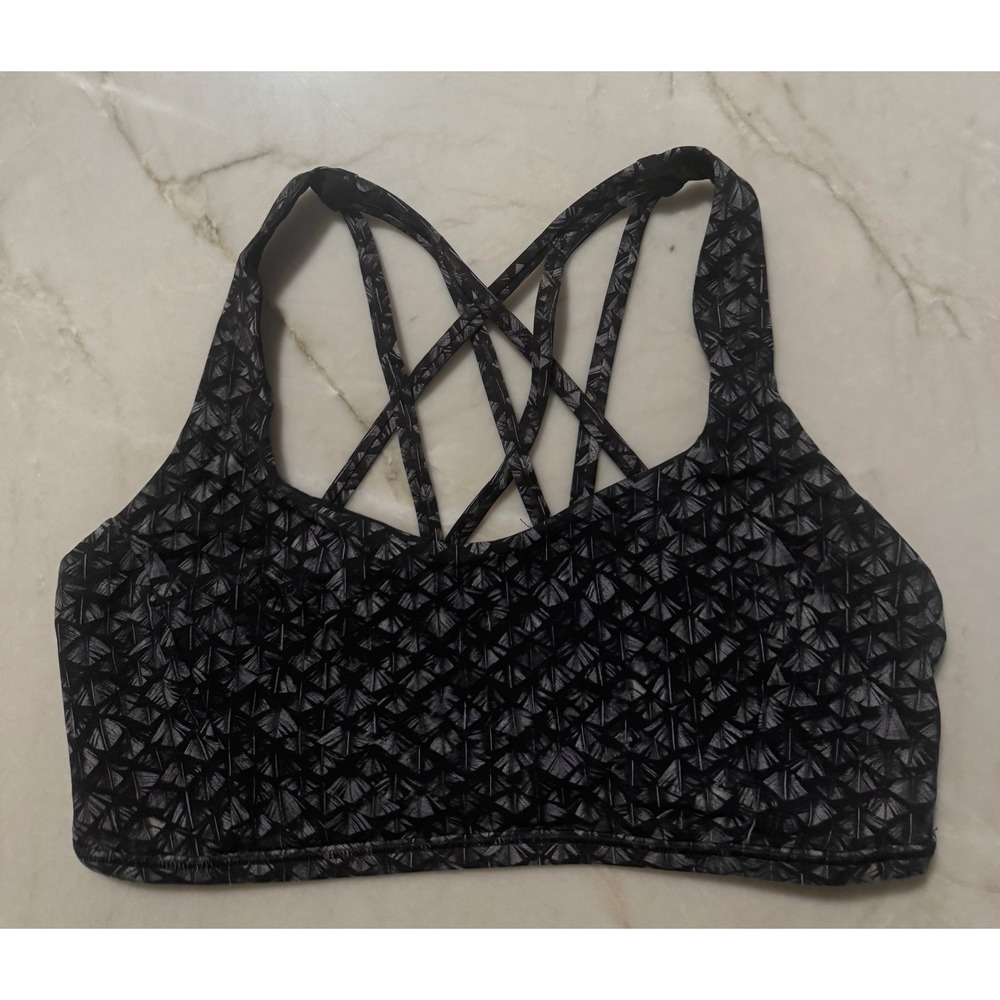 Lululemon Free To Be Tranquil Sports Bra Size 8 Black White Geometric Strappy